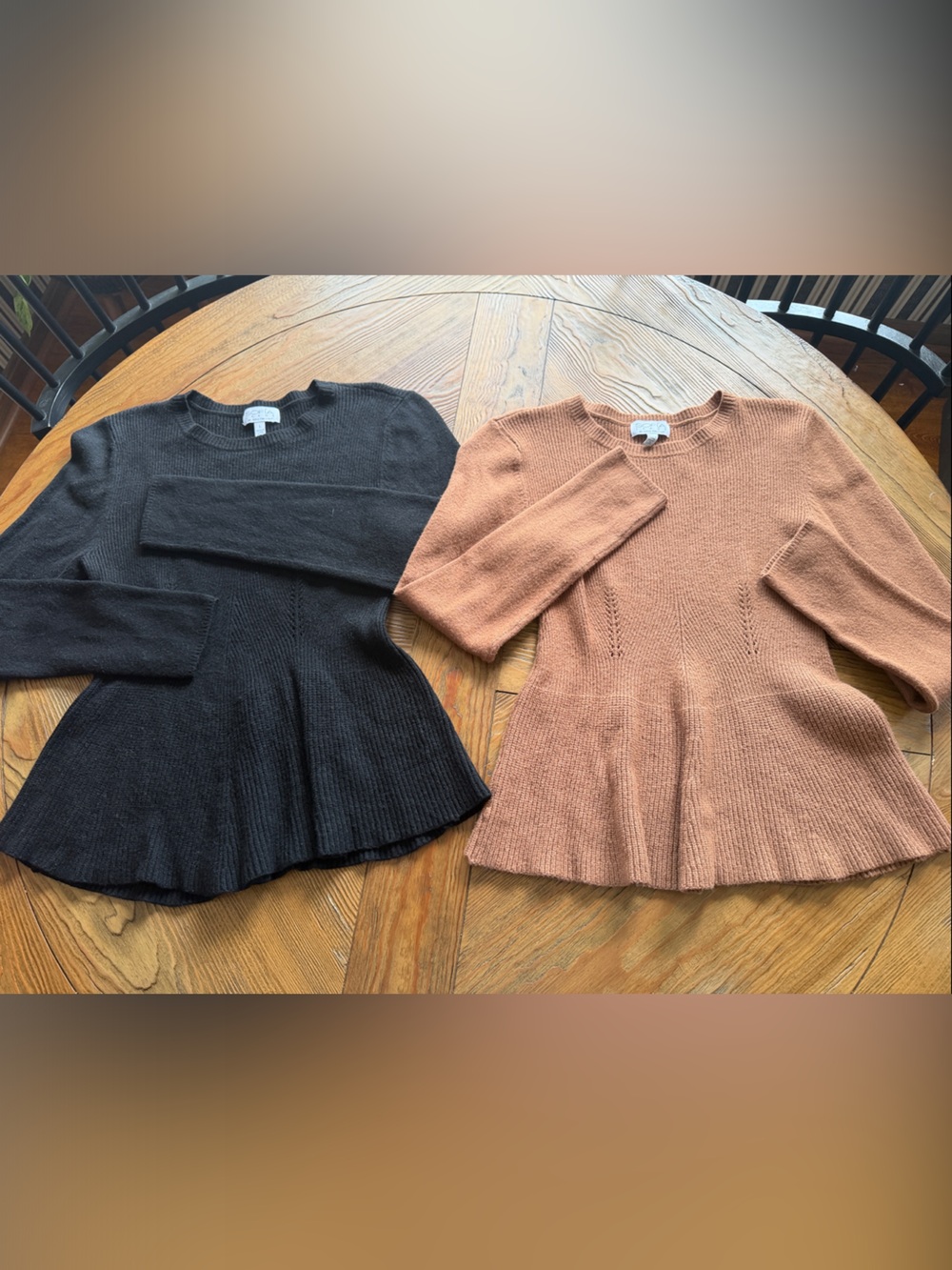 sofia by sofia vergara Crewneck Peplum Sweater - Black & brown cognac